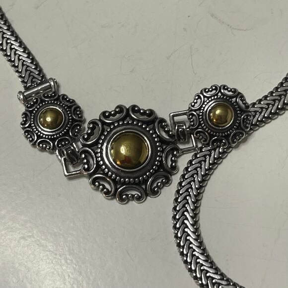 Mixed metals chain belt primarily silver tone medium large NECKLACE jewelry - Picture 3 of 5